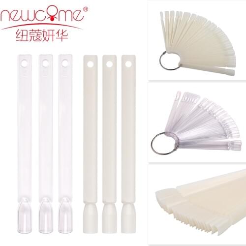 NEWCOME Clear Nature Black False Tips For Nail Art Display Oval Fan Style Nail Swatch Polish Stand Tips Practice Manicure Tools