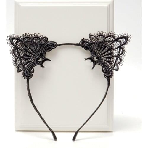 New cute and sexy black lace cat ear headband lace headband headwear adult