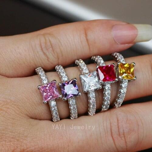 Wholesale YaYI Jewelry Fashion Princess Cut 2.4 CT Multi Cubic Zirconia Silver Color Engagement Wedding Party Lovers Rings