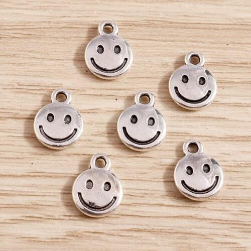 60pcs 8*10mm Zinc Alloy Small Smile Face Charms for Jewelry Making Cute Drop Earrings Pendants Necklaces DIY Crafts Supplies