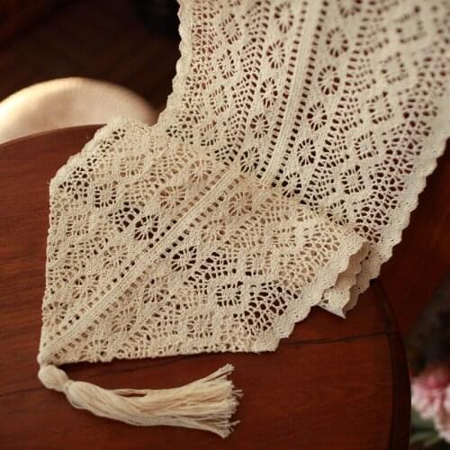 Hollow Tassels Cotton Linen Table Runner Furniture Cabinet Dustproof Table Towel Cloth Coffee Dinner Table Decorative Tablecloth