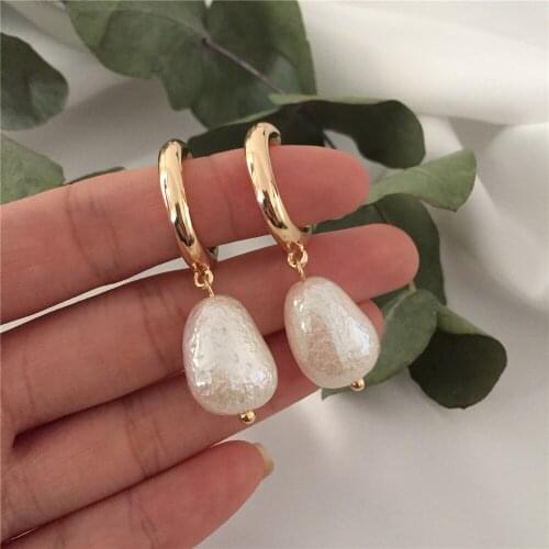 Casual Gold Color Plating Irregular Pearl Different Shape Charm Drop Earrings For Women Girl Elegant Gorgeous Party Deco Jewelry