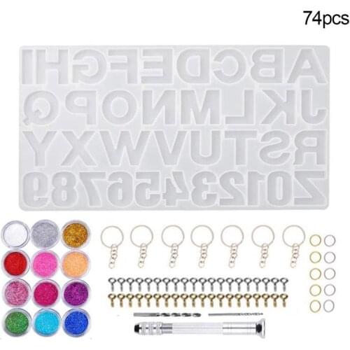 1Set Resin Casting Set Number Silicone Molds DIY Letter Silicon Mold Pendants Kit For Key Chains Necklaces Alphabet Making Tools