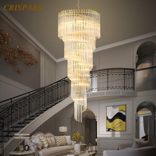 Contemporary Luxury Golden Chandelier Light LED Modern Clear Crystal Spiral Large Project Lamp Art Deco Staircase Hotel Hall