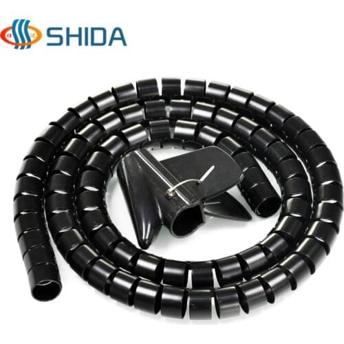 28mm Dia 5M 3 Color Cable Sleeve Spiral Wrapping PE Line Pipe Electrical Wire Cable Organizer Wrap w Wire Guide Clip