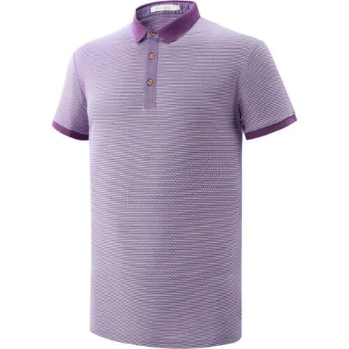 G8505 Comfortable Golf Shirt Summer In Yarn Dyed Stripe Fabric Turn Down Collar Buttons Fly Casual Clothing With Short Sleeves