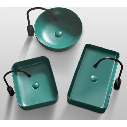 Bathroom Green Wash Basin Single Basin Nordic Wind Bench Basin Dark Home Green Vessel Sink Balcony Ceramic Art Wash Hand Basins