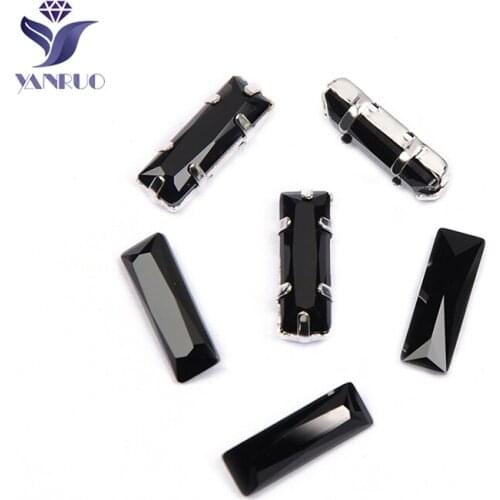 YANRUO 4547 Princess Baguette Black K9 Crystal Sewing Stones Glass Claws Rhinestones Pointback Diamond Stones For Clothing