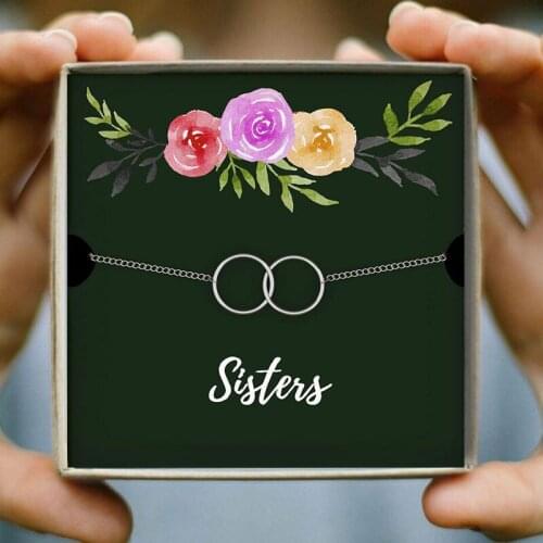 To Sister Interlock Double Circle Infinity Bracelet for Women Small Round Chain Bracelets & Bangles Christmas Jewelry for Women