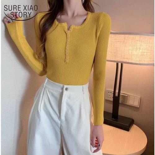 Korean Style Autumn Winter Women Knitted Sweater Pullover V-neck Women Sweater Slim Long Sleeve Female Jumper Knitwear 11071