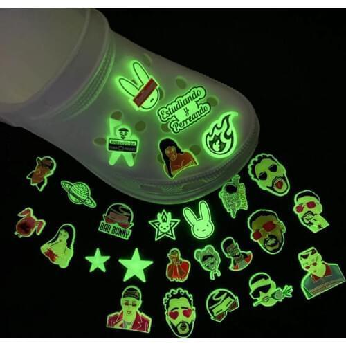 1pcs Glow in The Dark Croc JIBZ Charms PVC Noctilucence Accessories Decoration Bad Bunny for Clog JIBZ Button Charm for kid Gift