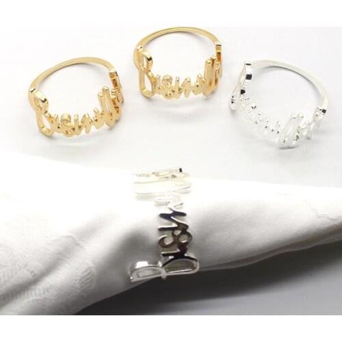 100pcs New 42mm X37mm alloy letter Napkin Ring Wedding Table Decoration napkin holder napkin cover wedding napkin ring table SN