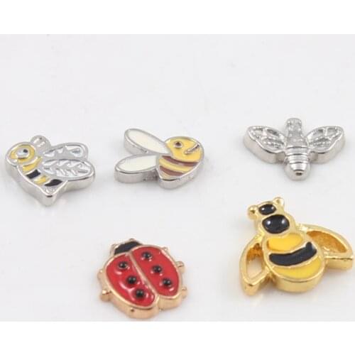 20pcs/lot 5 Styles Different Bee Designs Alloy Floating Charm For Floating Memory Living Locket