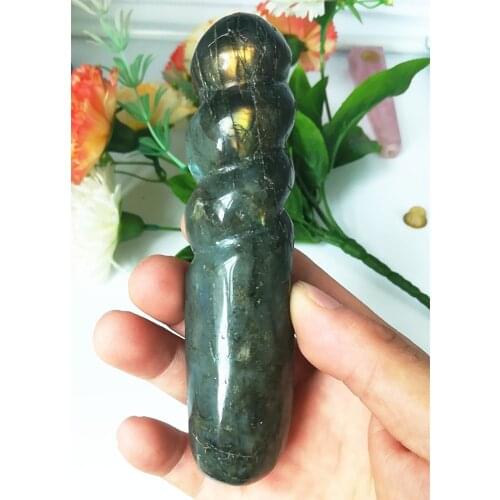 220g natural labradorite crystal massage wand gemstone penis quartz Massage stick healing women 13-15cm