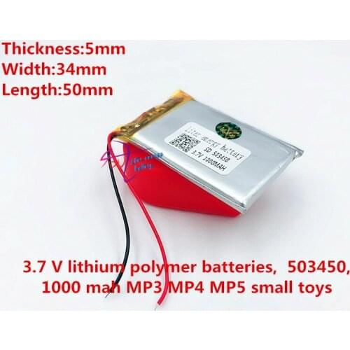3.7V 503450 1000mah lithium-ion polymer battery MP3 MP4 MP5 GPS navigation intelligent water meter lithium batteries