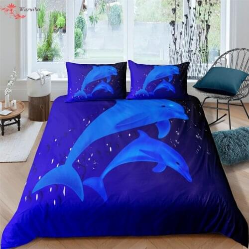 3D Duvet Cover Sets Quilts Cover Comforters Bedding Set King Queen Twin Double Single Size Blue Sea Dolphin Bed Cover 90/135/150