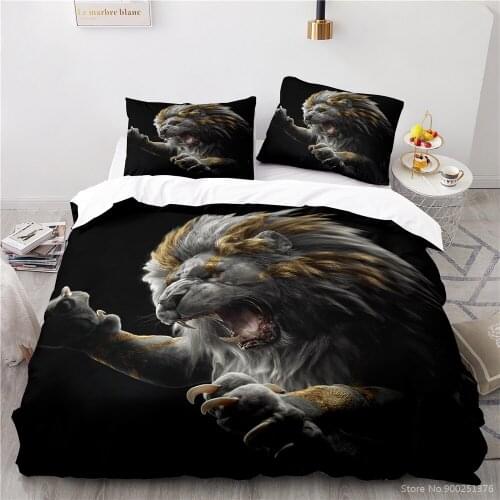 3D Printed Angry Lion Duvet Cover Set Twin Full Queen King Size Bedding Set Comforter Cover & Pillowcase Set for Home Bedroom