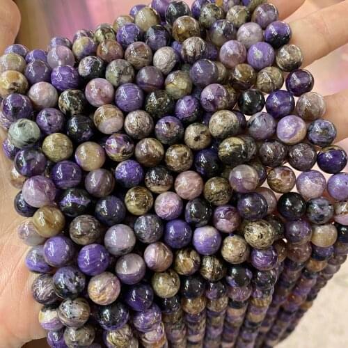 8mm 10mm Genuine Natural Charoite Stone Beads Round Loose Purple Charoite Gem Stone Beads Strand 15'' For Jewelry Making DIY