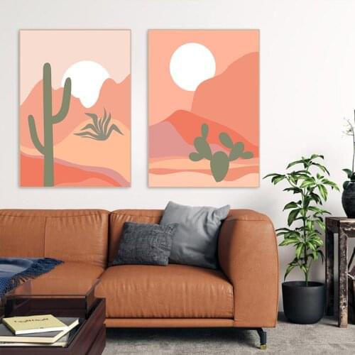 Abstract Contemporary Landscapes Poster Boho Desert Cactuses Sunris Wall Art Prints Canvas Painting Living Room Decoration