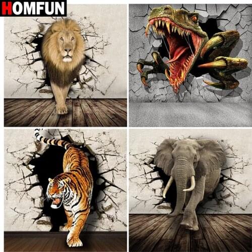 HOMFUN Diamond Embroidery DIY Diamond Painting Cross Stitch Kit "Animal wall crack”5D Needlework Diamond Home Decoration