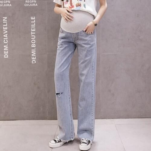 Pregnant women mop pants summer pregnant women denim wide-leg pants loose pregnant women stomach lift pants casual denim