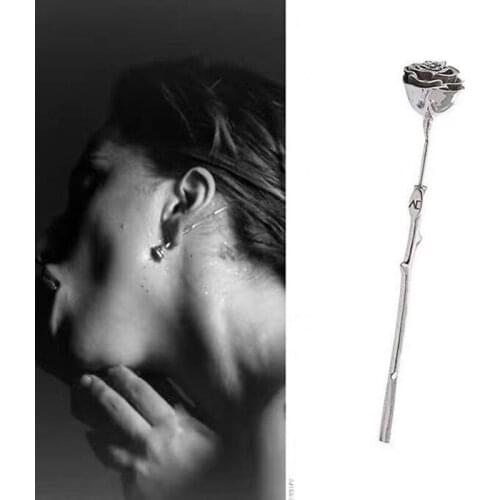 BUDROVKY 2020 New S925 Punk Silver Plated Metal Barbed Rose flower Stud Earrings Geometric For Women Girls Party Jewelry