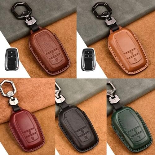 Leather Car Key Cover Case for Toyota RAV4 Land Cruiser Reiz 86 New Corolla Crown Prado Smart Keychain Remote Fob Protector