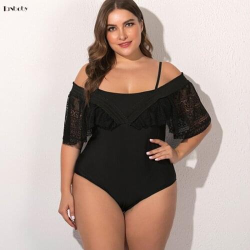 Black Swimsuits Monokini for Womens Bathing Suits Sexy Lace Off Shoulder Swimming Suits One Piece Plus Size Swimwear Beach Suits