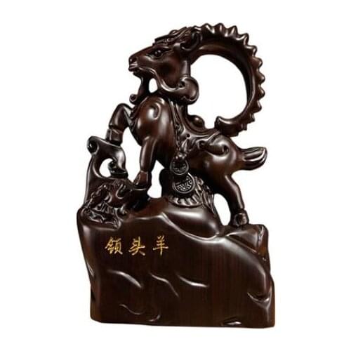 Black Sandalwood Carving Leader Sheep with Wooden Zodiac Sheep carving Home safety Best wishes Decorative Ornaments