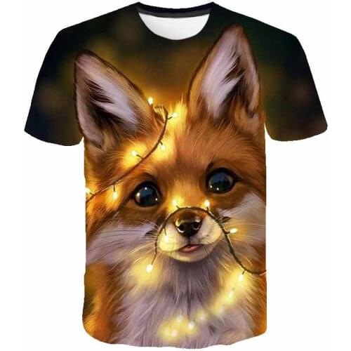 T-shirts, boys and girls cartoon 3D T-shirts, children cute foxes, lively funny T-shirts, womens T-shirts