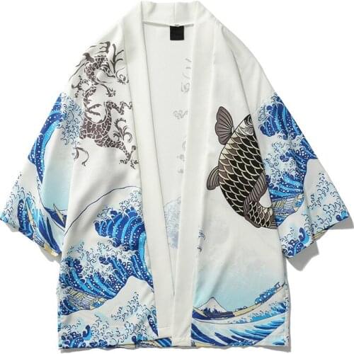 Japanese Crane Printed Kimono Cardigan Jackets 2019 Mens Japan Style 3/4 Sleeve Casual Streetwear Coats Fashion Outwear