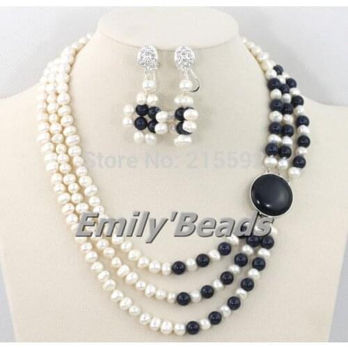 New Pearl Beads Earrings Necklace Jewelry Set White Black Wedding Bridal/Bridesmaid Freshwater Pearl Bead Jewelry Set FP061