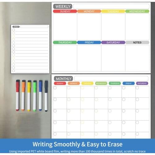 Magnetic Dry Erase Calendar Whiteboard Fridge Magnet Flexible Daily Message Stickers Included Monthly Weekly Daily Calendar