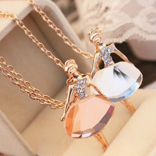 Fashion lady love ballet girl necklace wind Crystal over drilling sweater chain necklace jewelry wholesale Hot