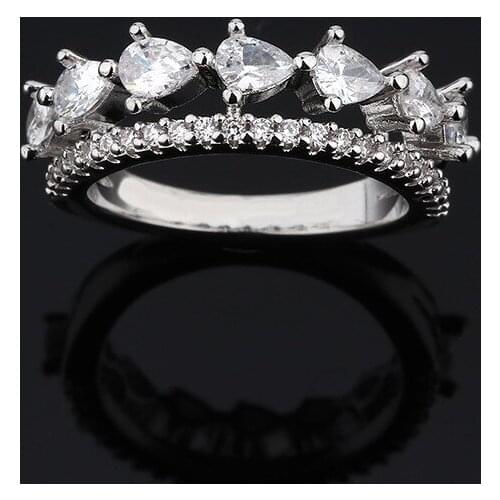 Fashion Elegant Crystal Dinner Party Double Layer Ring Simple Luxury Zircon Engagement Rings Jewelry Gifts Zk40