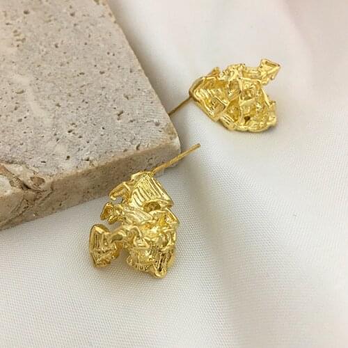 Monlansher Vintage Irregular Folds Stud Earrings Gold Color Metal Texture Copper Earrings Minimalist Statement Earrings Jewelry