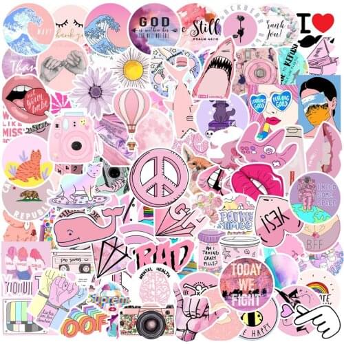 10/30/50/103pcs kids pink doodle stickers skateboard refrigerator notebook account stickers waterproof