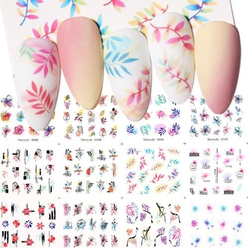 Harunouta 12 Styles/Sheet Water Nail Stickers Leaf Flowers Sliders Line Water Transfer Stickers Lady Face Tattoo Decor