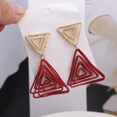 New Earing Ohrringe Gold Color Hollow Size Triangle Color Earrings for Women Brincos Big Earring Party Jewelry Girl Gift 2020