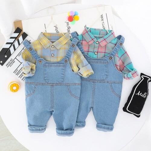 Autumn Fashion Baby Boys Clothes Toddler Boy Sets Palid Sweatshirt+Overall 2Pieces Clothing Sets For Children 1 2 3 4 Years