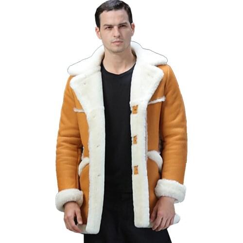 Men Luxury Fur Shearling Coat Yellow Soft Thicken Fur Coat Winter Male Formal Business Fur Sheepskin Jackets