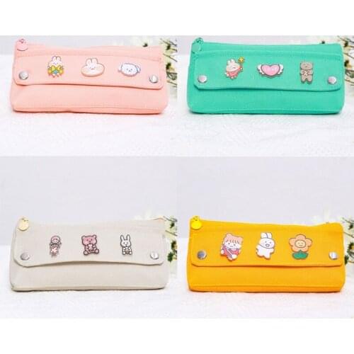 Cute And Personalized Solid Color Stationery Bag Girls Cosmetic Bag Student Stationery Storage Bag Give Three Animal Brooches