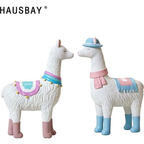 Resin Alpaca Statue Nordic Cute Alpaca Figurines Crafts Creative Gifts for Kids Living Room Bedroom Decoration Ornaments D121