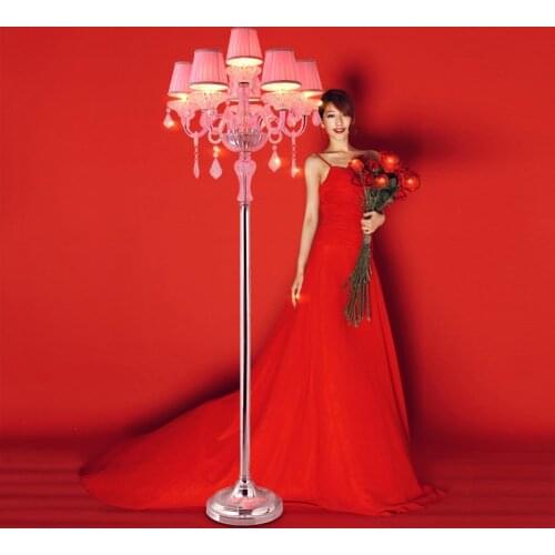 Wedding pink Crystal Floor Light led candle holders Paris show crystal Candlestick Living Room Bar study E14 led red Floor Lamp