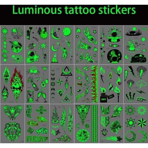 Luminous Tattoo Stickers Fluorescent Totem Temporary Tattoo Personalized Fake Tattoo Waterproof Tattoos Paste on Arm Body Art