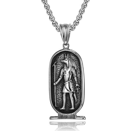 Stainless Steel Anubis The God of Death Egyptian Pyramid Relief Vintage Pendant Necklace Jewelry Gift For Him with Chain