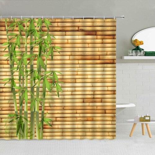 Chinese Plant Green Bamboo Leaf Shower Curtains Spring Scenery Goldfish Wall Background Bathtub Bathroom Decor Curtain Fabric