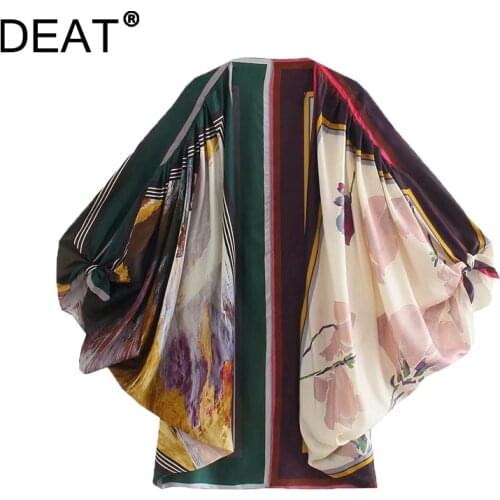[DEAT] 2021 Summer New Fashion Tide Tops Square Collar Long Sleeve Loose Printing Temperament Elegant Shirt Women 13Z1312