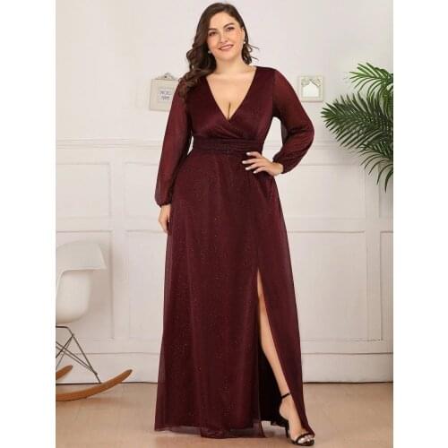 Womens Sexy V-Neck Shiny Wholesale Plus Size Evening Dresses