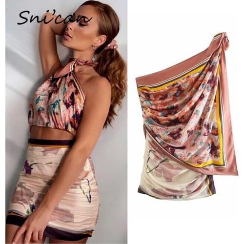 Floral Wrap Dress Knots One Shoulder Hollow Out Waist Sexy Bodycon Mini Dresses Za 2021 Women Vestidos Cortos Sukienka Letnia